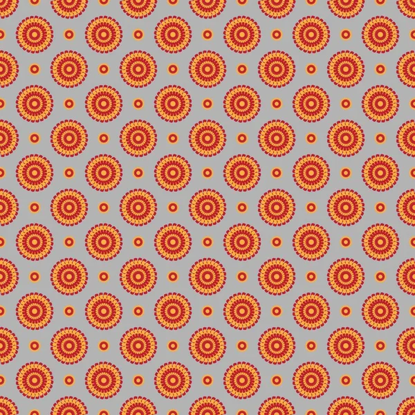 Textura Sin Costuras Flores Rojo Amarillas Sobre Fondo Gris — Vector de stock