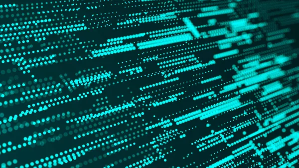 Soyut matris. Ortalama yarım ton. Karanlık arka planda birçok farklı boyutta nokta var. Bilim ve teknoloji. 3d oluşturma