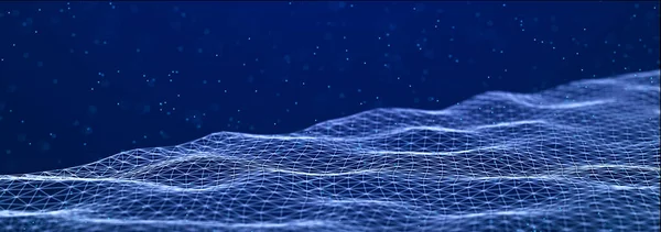 Futuristic wave with points and lines. Big data. Dynamic wave background. Technology backdrop. 3d rendering