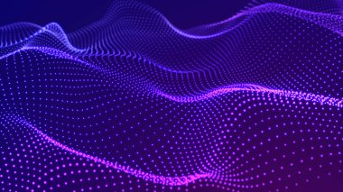 Noktaları ve çizgileri olan gelecekçi bir dalga. Büyük veri. Dinamik dalga arka planı. Teknoloji arka planı. 3d oluşturma