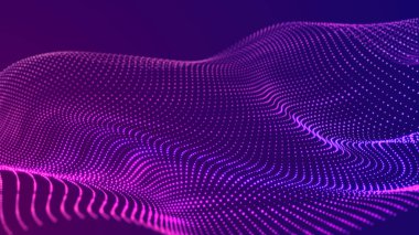 Noktaları ve çizgileri olan gelecekçi bir dalga. Büyük veri. Dinamik dalga arka planı. Teknoloji arka planı. 3d oluşturma