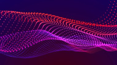 Noktaları ve çizgileri olan gelecekçi bir dalga. Büyük veri. Dinamik dalga arka planı. Teknoloji arka planı. 3d oluşturma