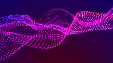 Noktaları ve çizgileri olan gelecekçi bir dalga. Büyük veri. Dinamik dalga arka planı. Teknoloji arka planı. 3d oluşturma