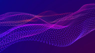 Noktaları ve çizgileri olan gelecekçi bir dalga. Büyük veri. Dinamik dalga arka planı. Teknoloji arka planı. 3d oluşturma