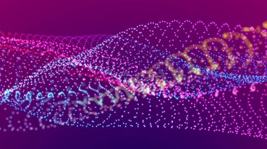 Menü noktalı dijital dalga. Dinamik dalgaların soyut arkaplanı. Teknoloji ya da bilim afişi. 3d oluşturma