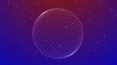 Soyut 3D küre. Koyu arkaplan üzerinde noktalar ve çizgiler olan bir küre ağı. Bilim ve teknoloji 3D görüntüleme.