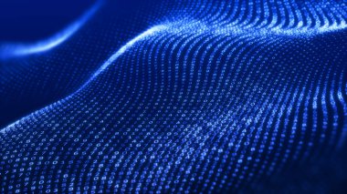 Bir sürü rakamlı dijital dalga. Farklı boyutlarda rakamlarla siber uzay arka planı. Büyük veri görselleştirmesi. Teknoloji ya da bilim afişi 3D görüntüleme