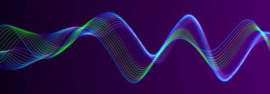 Renkli ses dalgası. Müzik için dengeleyici. Fütürist noktalar arka planı. 3B görüntüleme