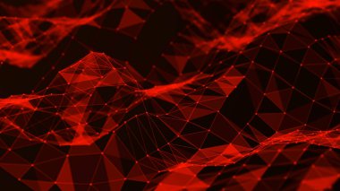 Noktalı ve çizgili soyut çokgen boşluk. Üçgen bağlantı yapısı. Tasarımın için arka plan konsepti. Kırmızı pleksus etkisi. 3d oluşturma.