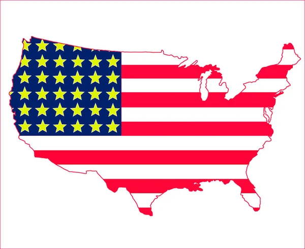美国国旗被铭刻在美国地图上 美国第一 隔离的 — 图库照片