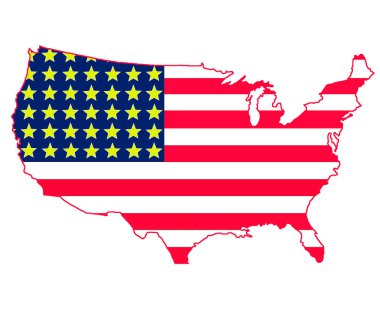 ABD bayrağı Birleşik Devletler haritasına kazınmıştır. Amerika önce gelir. İzole et.