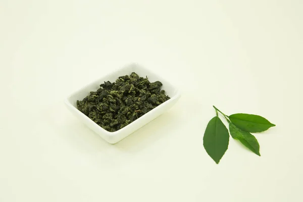 Chinese Green Tea Milk Oolong Tea Lemon Leaf Isolated White — Stock Photo, Image