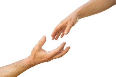 Dokunmadan hemen önce. Erkek ve kadın elleri. İzole et.
