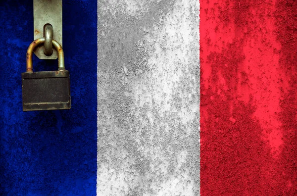 Francouzská Vlajka Texturu Šablona Koronavirová Pandemie Země Jsou Zavřené Zámky — Stock fotografie
