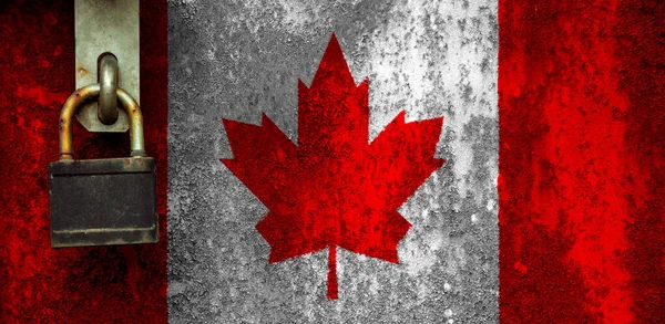 Flag Canada Texture Template Coronavirus Pandemic Countries Closed Locks — Stock Photo, Image