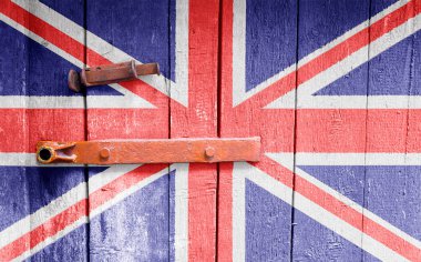 Büyük Britanya Bayrağı 'nın dokusunda. Şablon. Koronavirüs salgını. Ülkeler kapalı. Kilitler.