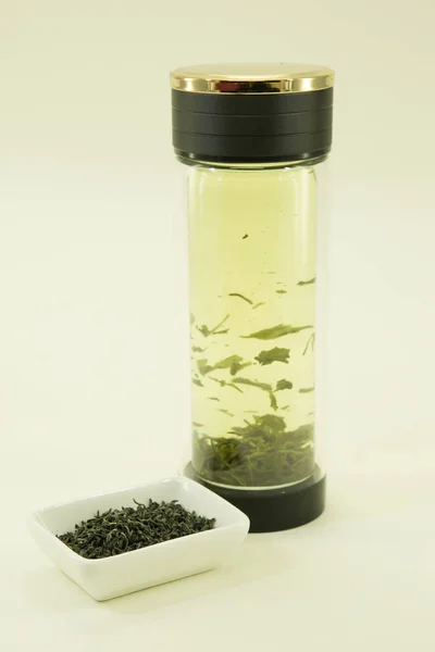 Vietnamese Tea Green Tea Phat Tea Brewed Double Glass Thermo — Stock Photo, Image
