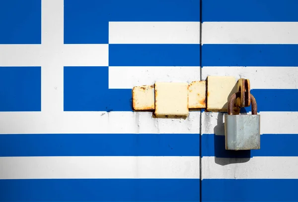 希腊国旗在纹理上 科罗纳威斯大流行病国家已经关闭 — 图库照片