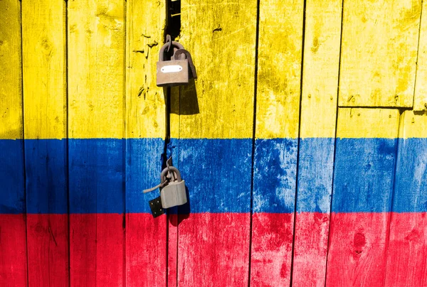 Kolumbia Zászlója Textúrában Van Sablon Coronavirus Járvány Országok Zárva Vannak — Stock Fotó