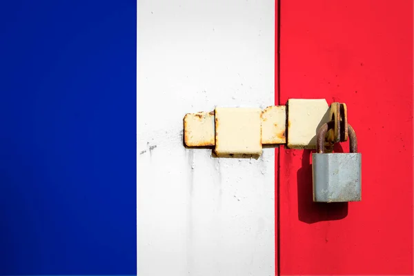 Francouzská Vlajka Textuře Šablona Koronavirová Pandemie Země Jsou Zavřené Zámky — Stock fotografie