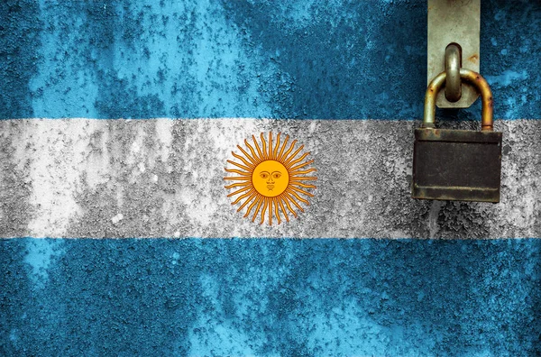 Флаг Аргентины Текстуре Шаблон Пандемия Коронавируса Страны Закрыты Замки — стоковое фото