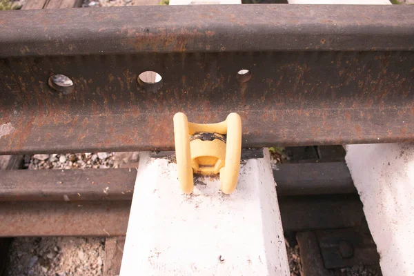 Matériel Ferroviaire Assemblage Pour Fixer Les Rails Chemin Fer — Photo