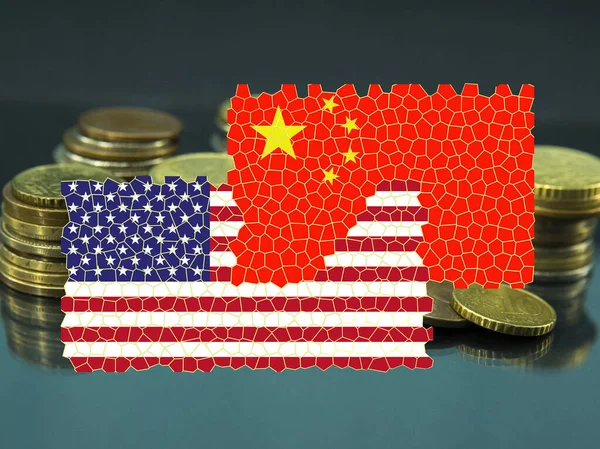 Mosaïque Drapeau Usa Chine Les Drapeaux Sont Devant Les Billets — Photo