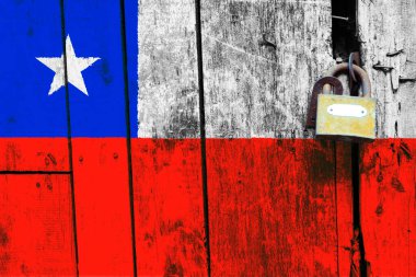 Şili bayrağı dokuda. Şablon. Koronavirüs salgını. Ülkeler kapalı olabilir. Kilitler.