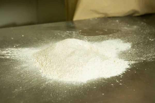 Process Making Bread Chef Kneads Dough Hand Prepared Flour Yeast — Stock Photo, Image