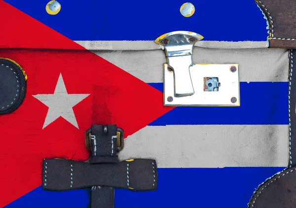 Cuba flag is on texture. Template. Coronavirus pandemic. Countries may be closed. Locks.