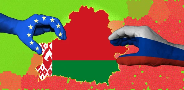 Belarus Bayrağı Ülkenin Sınır Haritasına Kazınmıştır Avrupa Birliği Rusya Nın — Stok fotoğraf