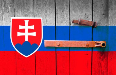 Slovakya bayrağı dokuda. Şablon. Koronavirüs salgını. Ülkeler kapalı olabilir. Kilitler.