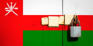 Umman bayrağı dokuda. Şablon. Koronavirüs salgını. Ülkeler kapalı olabilir. Kilitler.