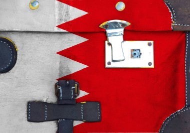 Bahreyn bayrağı dokuda. Şablon. Koronavirüs salgını. Ülkeler kapalı olabilir. Kilitler.