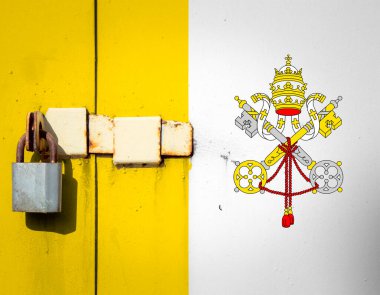 Vatikan bayrağı dokuda. Şablon. Koronavirüs salgını. Ülkeler kapalı olabilir. Kilitler.