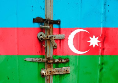 Azerbaycan bayrağı dokuda. Şablon. Koronavirüs salgını. Ülkeler kapalı olabilir. Kilitler.