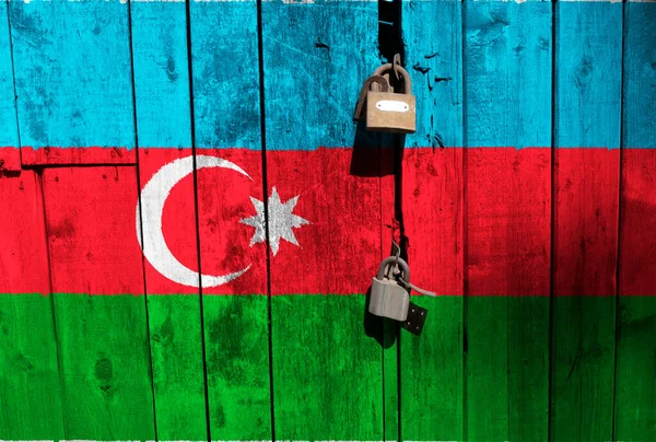 Azerbaijan flag is on texture. Template. Coronavirus pandemic. Countries may be closed. Locks.