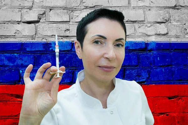 Coronavirus Aşısı Rus Virologlar Koronavirüse Karşı Bir Aşı Geliştirdiler Kadın — Stok fotoğraf