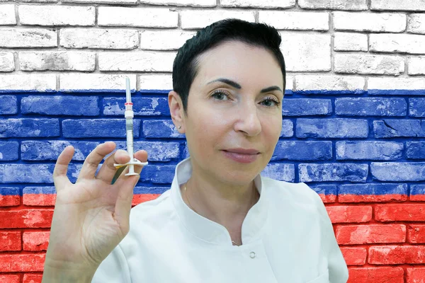 Coronavirus Aşısı Rus Virologlar Koronavirüse Karşı Bir Aşı Geliştirdiler Kadın — Stok fotoğraf