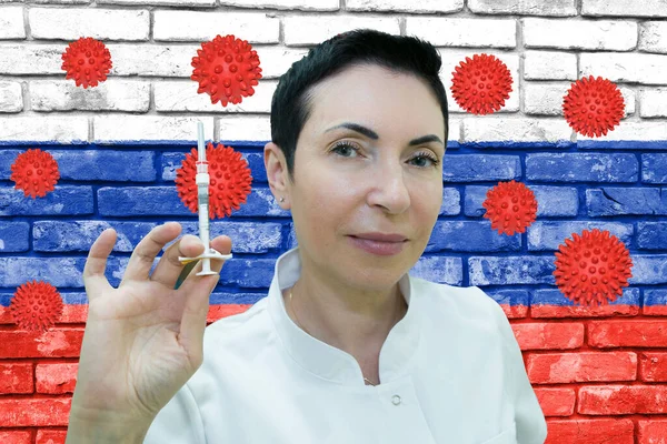 Aşı Rus Virologlar Koronavirüse Karşı Bir Aşı Geliştirdiler Kadın Doktor — Stok fotoğraf