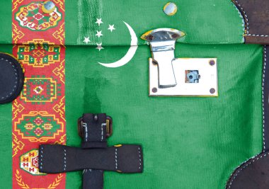 Türkmenistan bayrağı dokuda. Şablon. Koronavirüs salgını. Ülkeler kapalı olabilir. Kilitler.