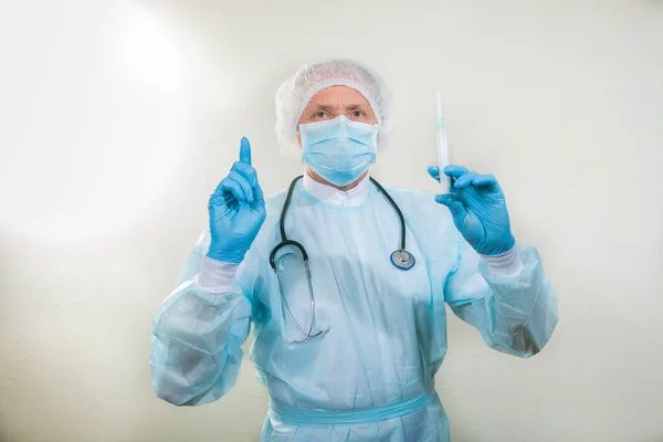 Porträt Eines Arztes Mit Medizinischer Maske Hals Des Arztes Befindet — Stockfoto