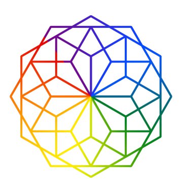 Örümcek ağı altıgen 'i. İş logosu. Tasarımcı için içerik. Beyaz arka planda gökkuşağı şeklinde. LGBT içeriği.