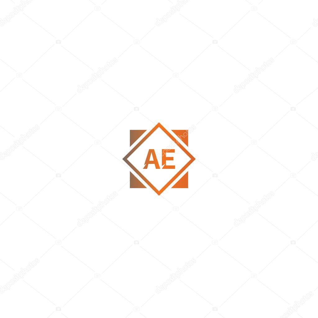 Square AE  logo letters design concept in black and orange color illustration