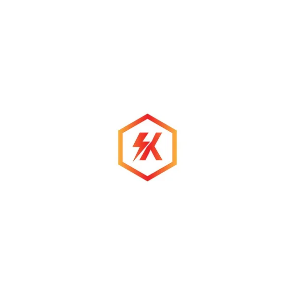 Lightning Letter Kロゴタイプグラデーションカラーデザインコンセプトイラスト — ストックベクタ