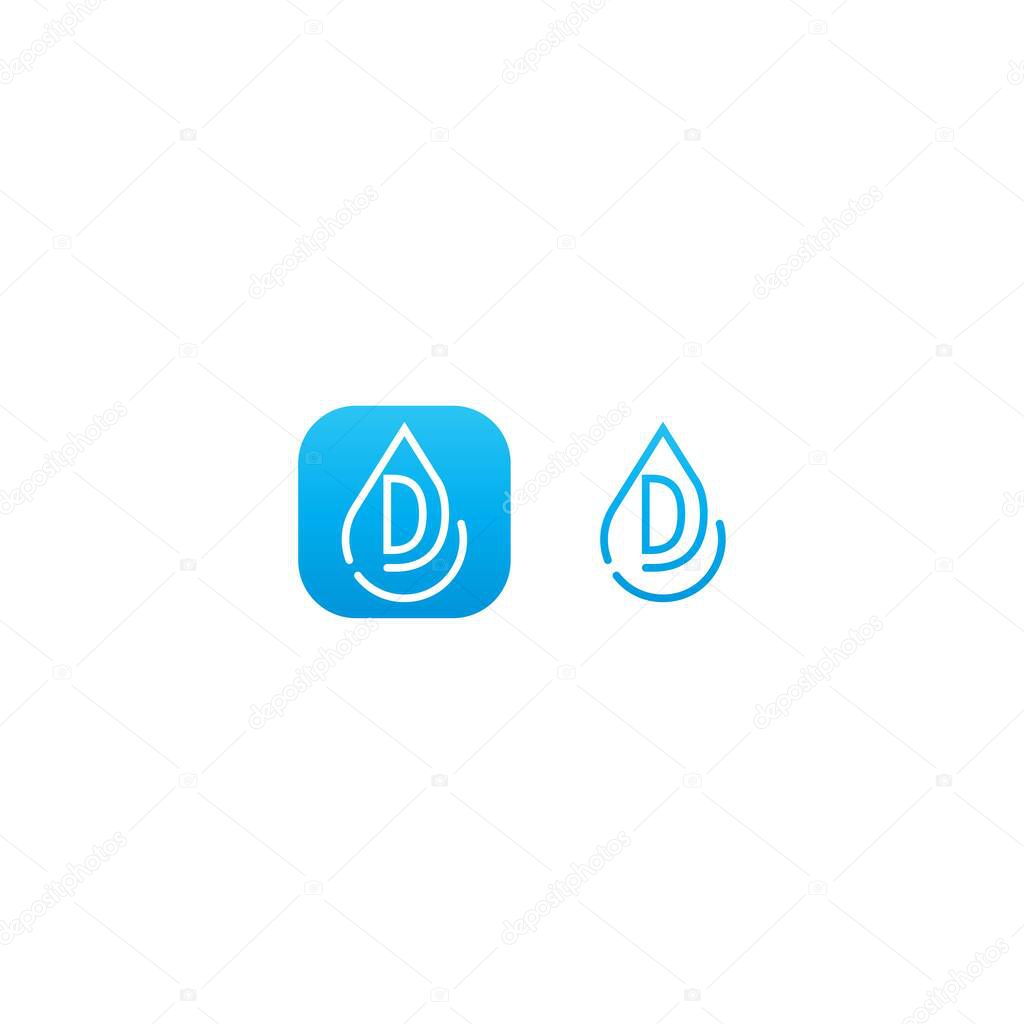 Drop water D logo letter design concept in blue gradient color