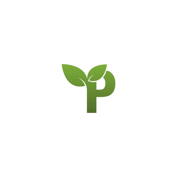 Letter P With green Leaf Symbol Logo Template