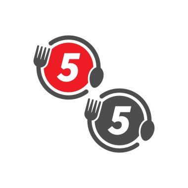 Çatal ve kaşık simgesi 5 numaralı logo tasarımı konseptini daire içine alıyor