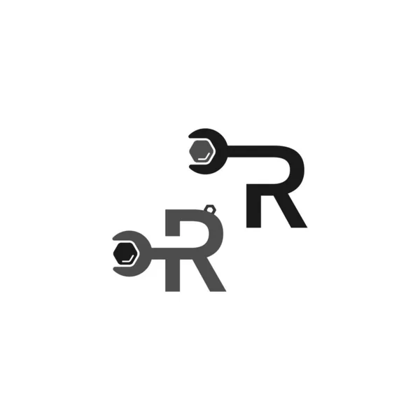 レンチとボルトのデザインコンセプトを形成する文字Rのロゴアイコン — ストックベクタ