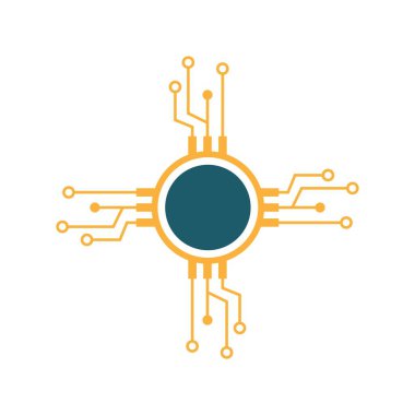 Modern mikroçip ve devre simgesi tasarımı çizimi